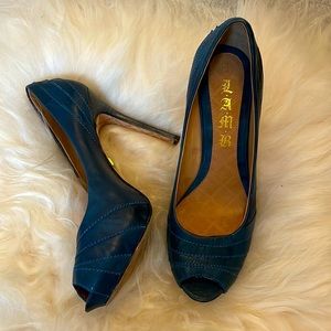 L.A.M.B. Tansy Navy Peep Toe Pumps Size 8.5